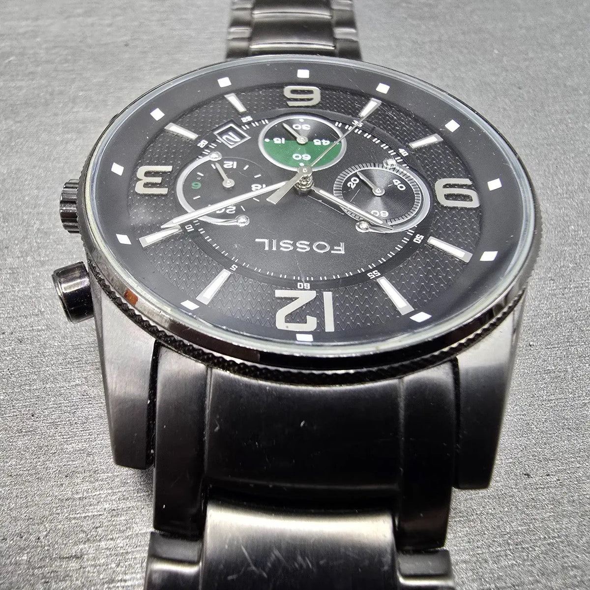 Fossil Chronograph Watch Men 49mm Black Dial Black Tone Date Round FS4446 PARTS5
