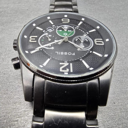 Fossil Chronograph Watch Men 49mm Black Dial Black Tone Date Round FS4446 PARTS5