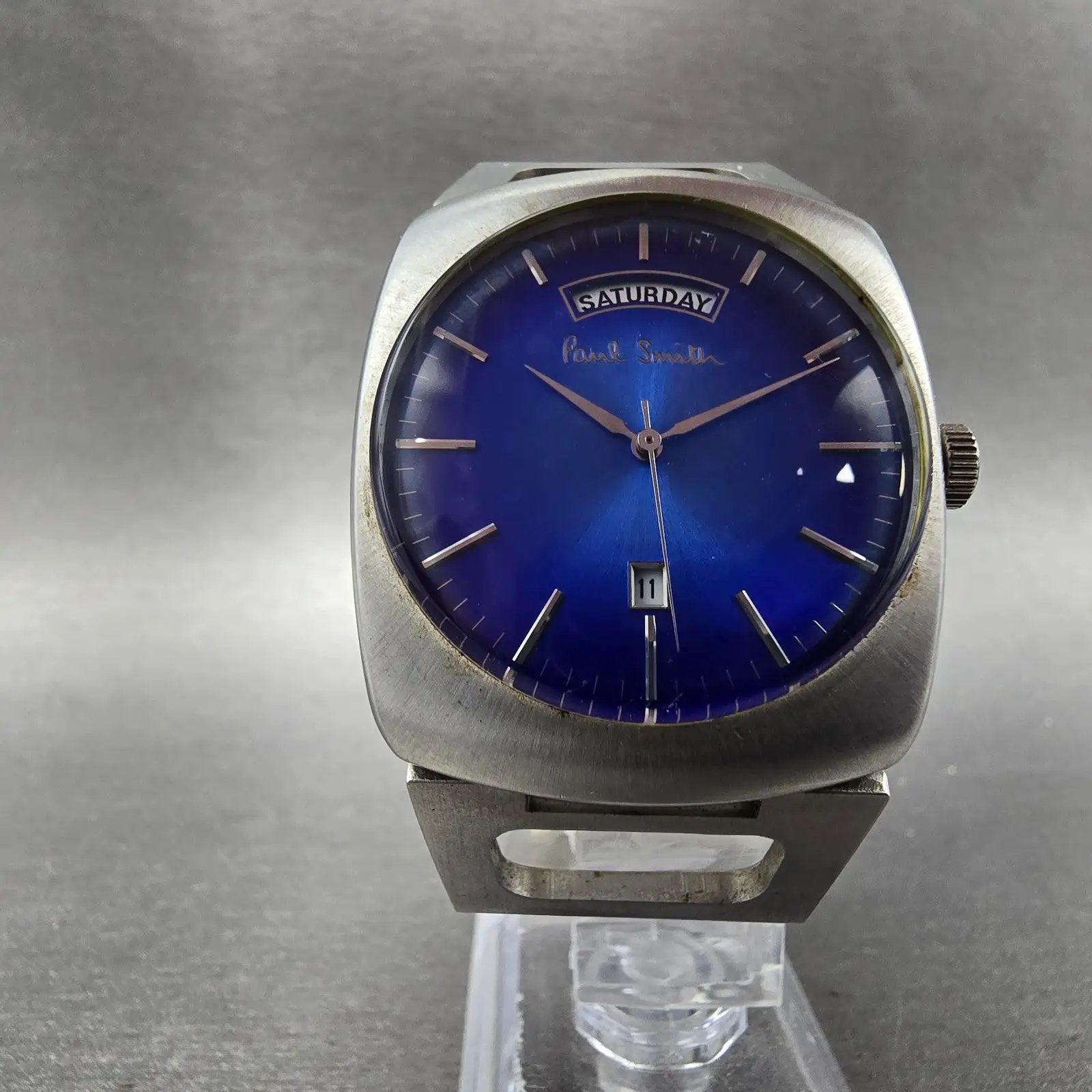 Paul Smith Watch Men 36mm Blue Dial Silver Tone Daydate Round New Battery5
