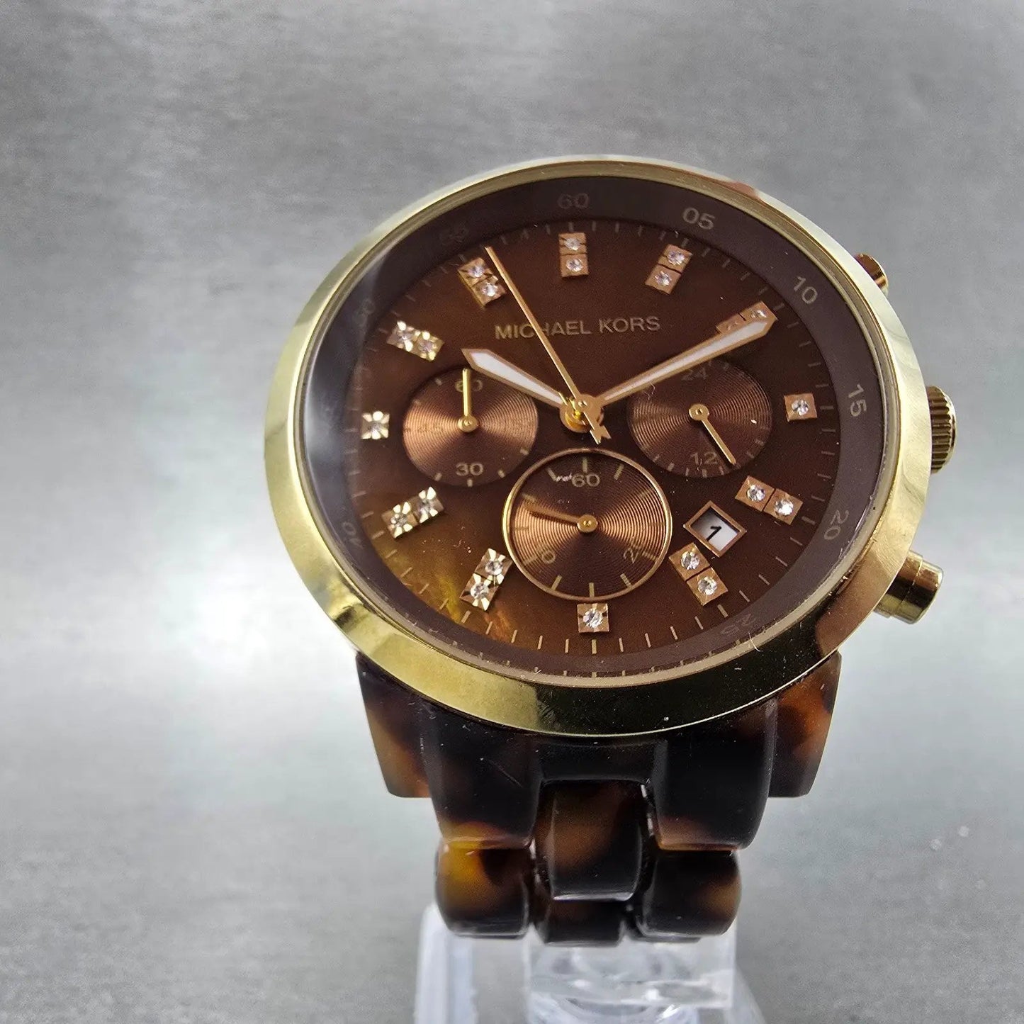 Michael Kors Audrina Chronograph Watch 43mm MOP Dial Tortoise Date New Battery5