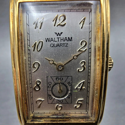 Waltham Tank Watch Men 22mm Silver Dial Gold Tone Rectangle New Battery VTG1