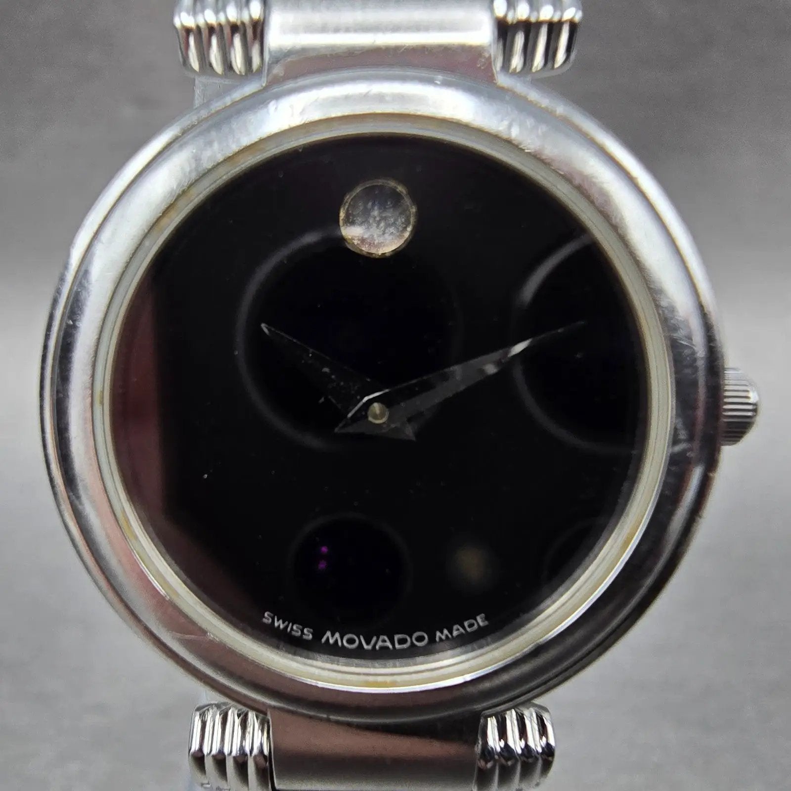 Movado Serenade Watch Women 25mm Black Dial Silver Tone 84 A1 1844 New Battery2
