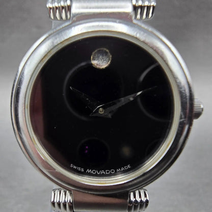 Movado Serenade Watch Women 25mm Black Dial Silver Tone 84 A1 1844 New Battery2