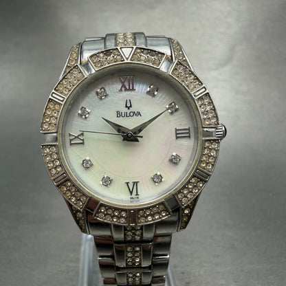 Bulova Watch Women 30mm MOP Dial Silver Tone Round 96L116 New Battery Crystals0