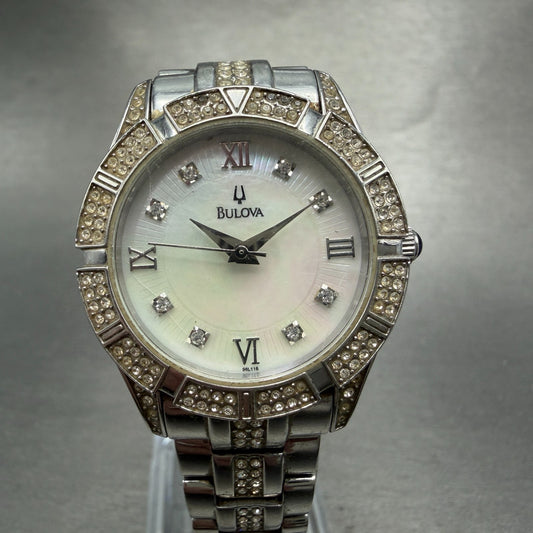 Bulova Watch Women 30mm MOP Dial Silver Tone Round 96L116 New Battery Crystals0