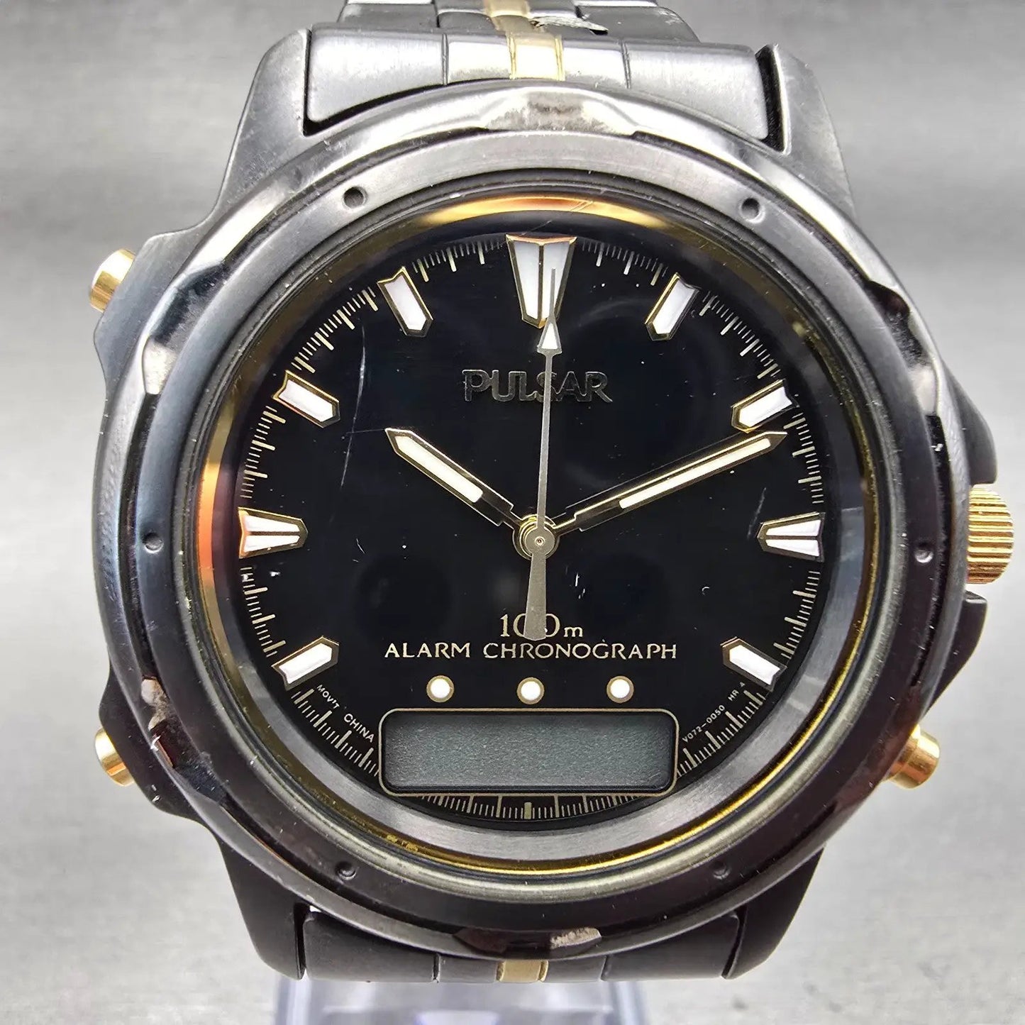 Seiko Pulsar Watch Men 39mm Black Dial Round Chrono Alarm V072-0050 New Battery1