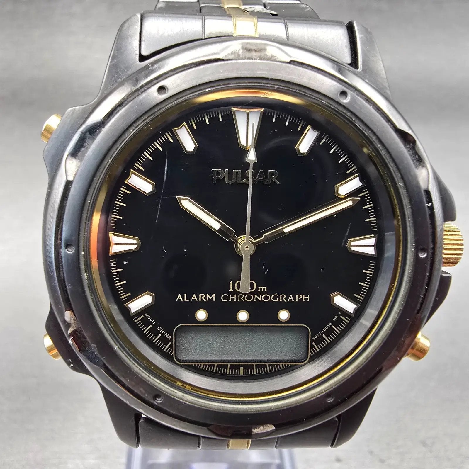 Seiko Pulsar Watch Men 39mm Black Dial Round Chrono Alarm V072-0050 New Battery1