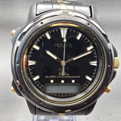 Seiko Pulsar Watch Men 39mm Black Dial Round Chrono Alarm V072-0050 New Battery1
