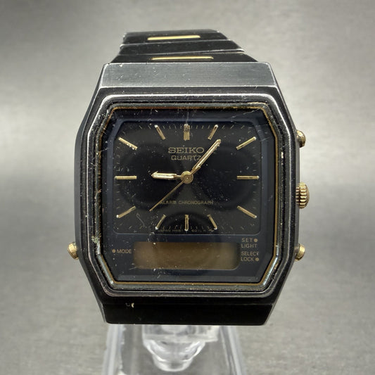 Seiko Analog Digital Watch Men 32mm Black Dial Black & Gold Tone H461-5030 PARTS0