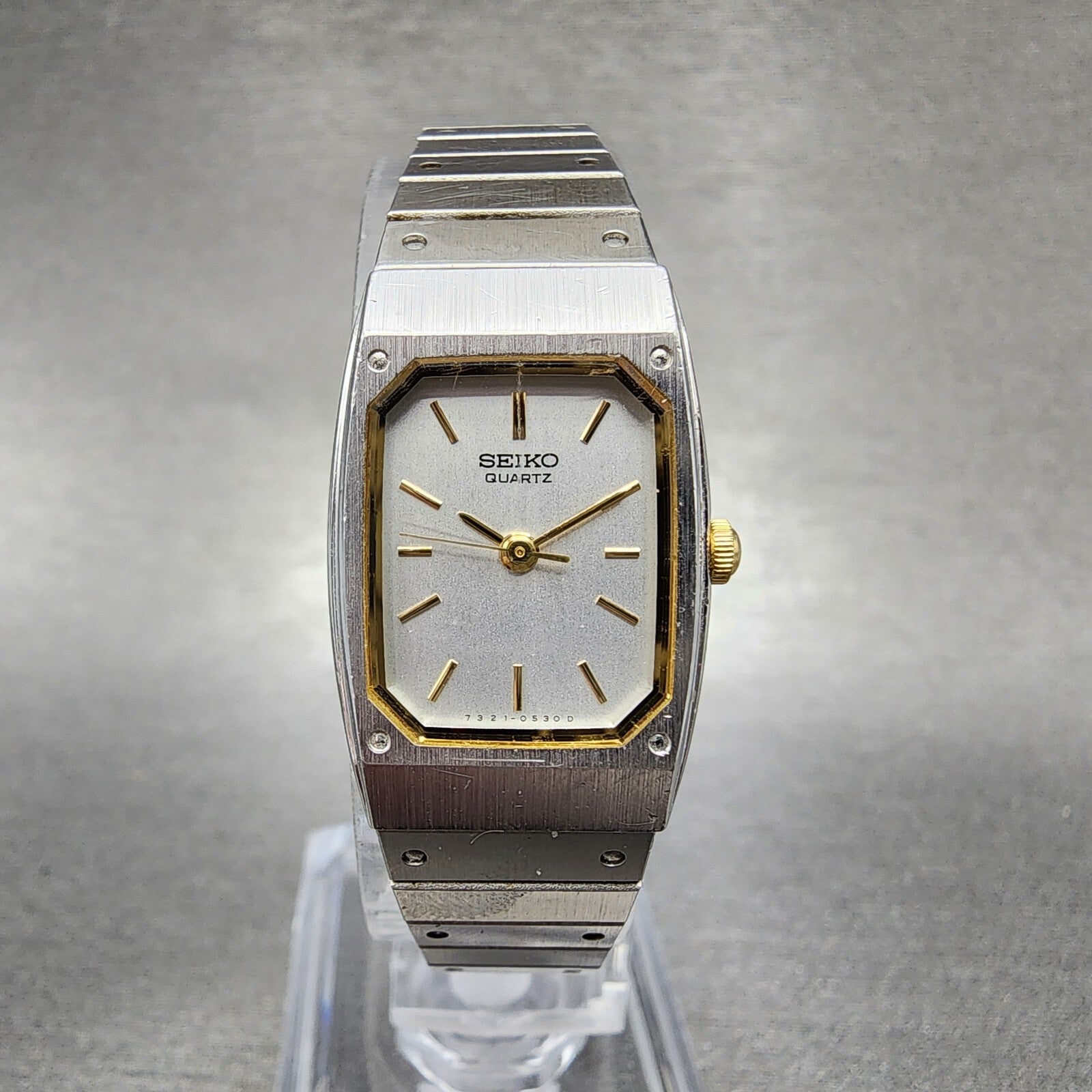Seiko Watch Women 17mm Silver Dial Two Tone Rectangle 73215260 New Battery0