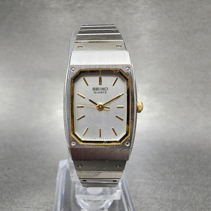 Seiko Watch Women 17mm Silver Dial Two Tone Rectangle 73215260 New Battery0