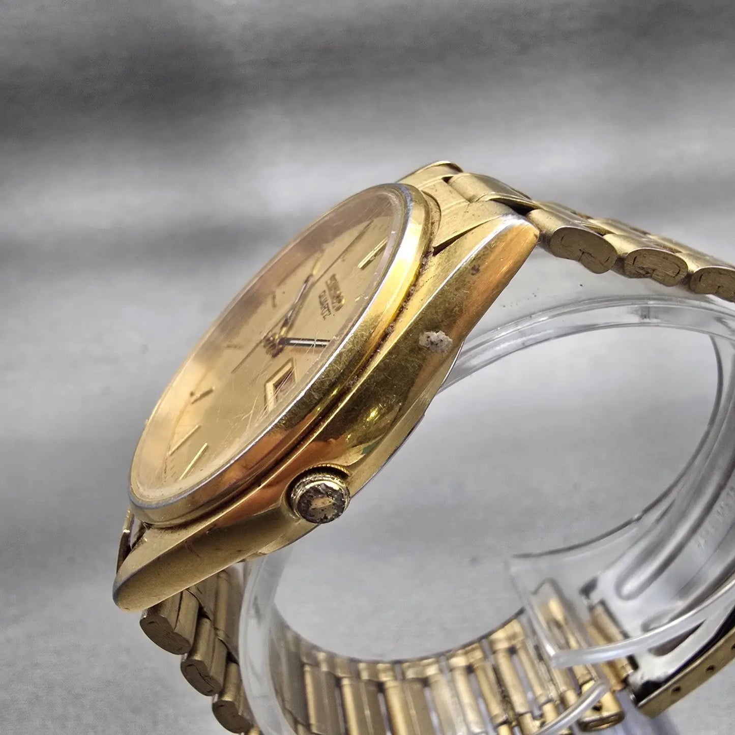 Seiko Watch Men 35mm Gold Dial Gold Tone Daydate Round 7N43-7A50 New Battery VTG2