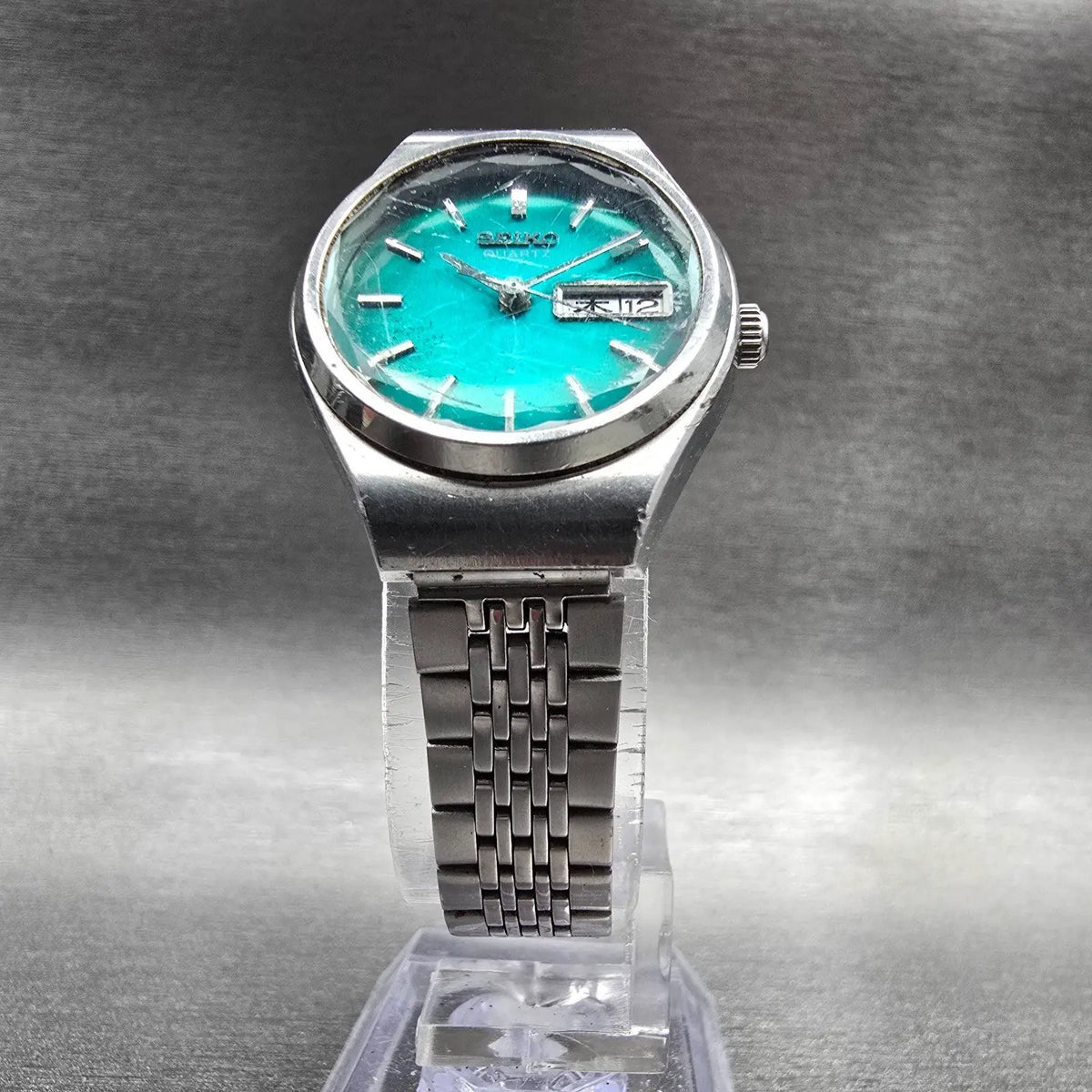 Seiko Watch Women 24mm Blue Dial Silver Tone Daydate Round 7903-0100 New Batt JP5