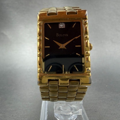 Bulova Tank Watch Men 23mm Black Dial Gold Tone Rectangle 97D03 PARTS Diamond6