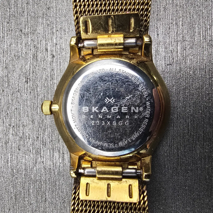 Skagen Denmark Watch Women 24mm MOP Dial Gold Tone Round 233XSGG New Battery10