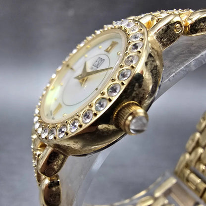 ESQ Watch Women 22mm MOP Dial Gold Tone Round Gem Accents E5160 New Battery2