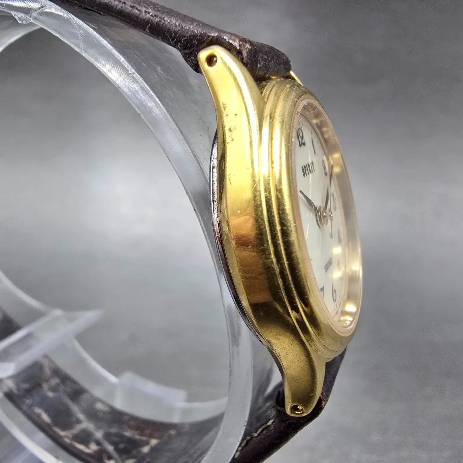 Seiko Spirit Watch Women 24mm Cream Dial Gold Tone Round 4N21-0540 New BattD3