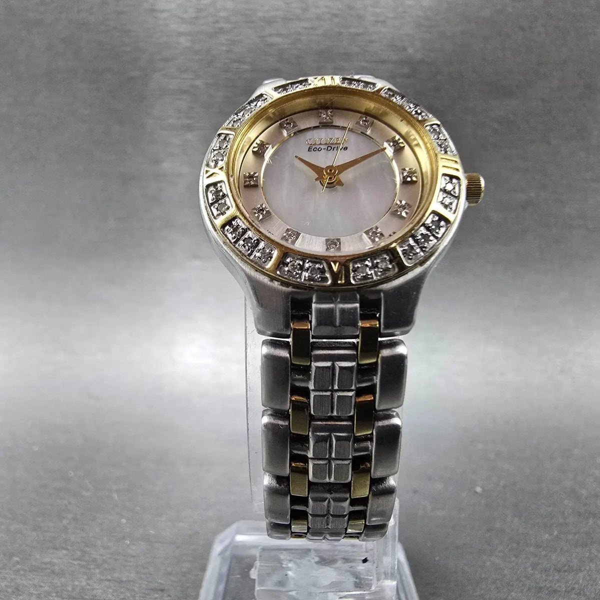 Citizen Eco-Drive Lucca Watch Women 25mm MOP Dial Two Tone Date Diamonds Runs L5