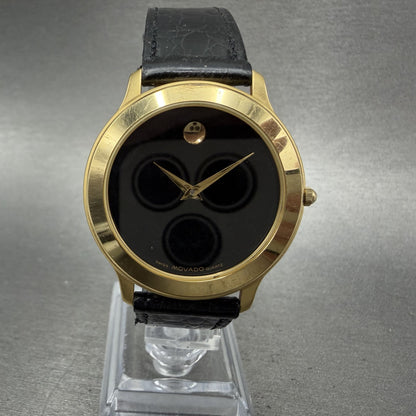 Movado Museum Watch Men 35mm Black Dial Gold Tone Round 87E40844 New Battery A0