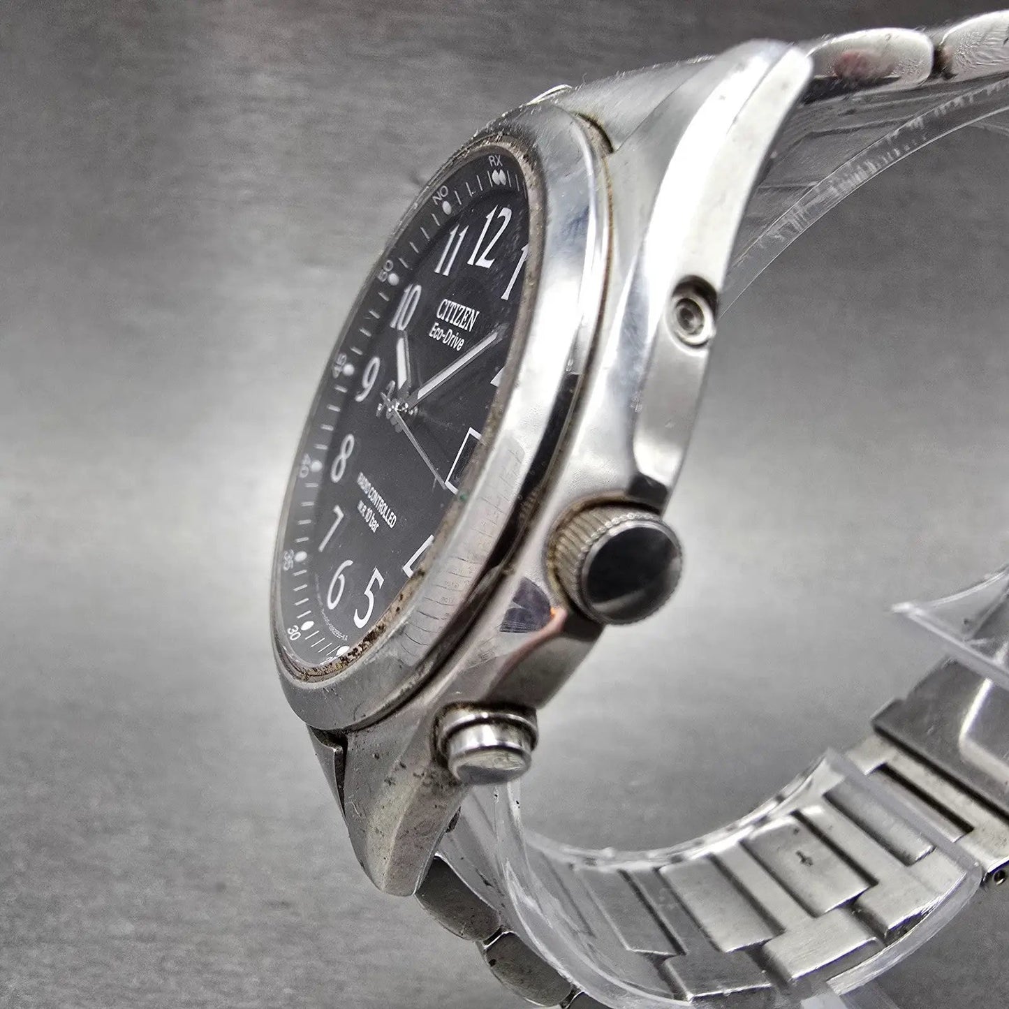 Citizen Eco-Drive Watch Men 38mm Black Dial Steel Atomic Round Date READ!!!!!!!!3