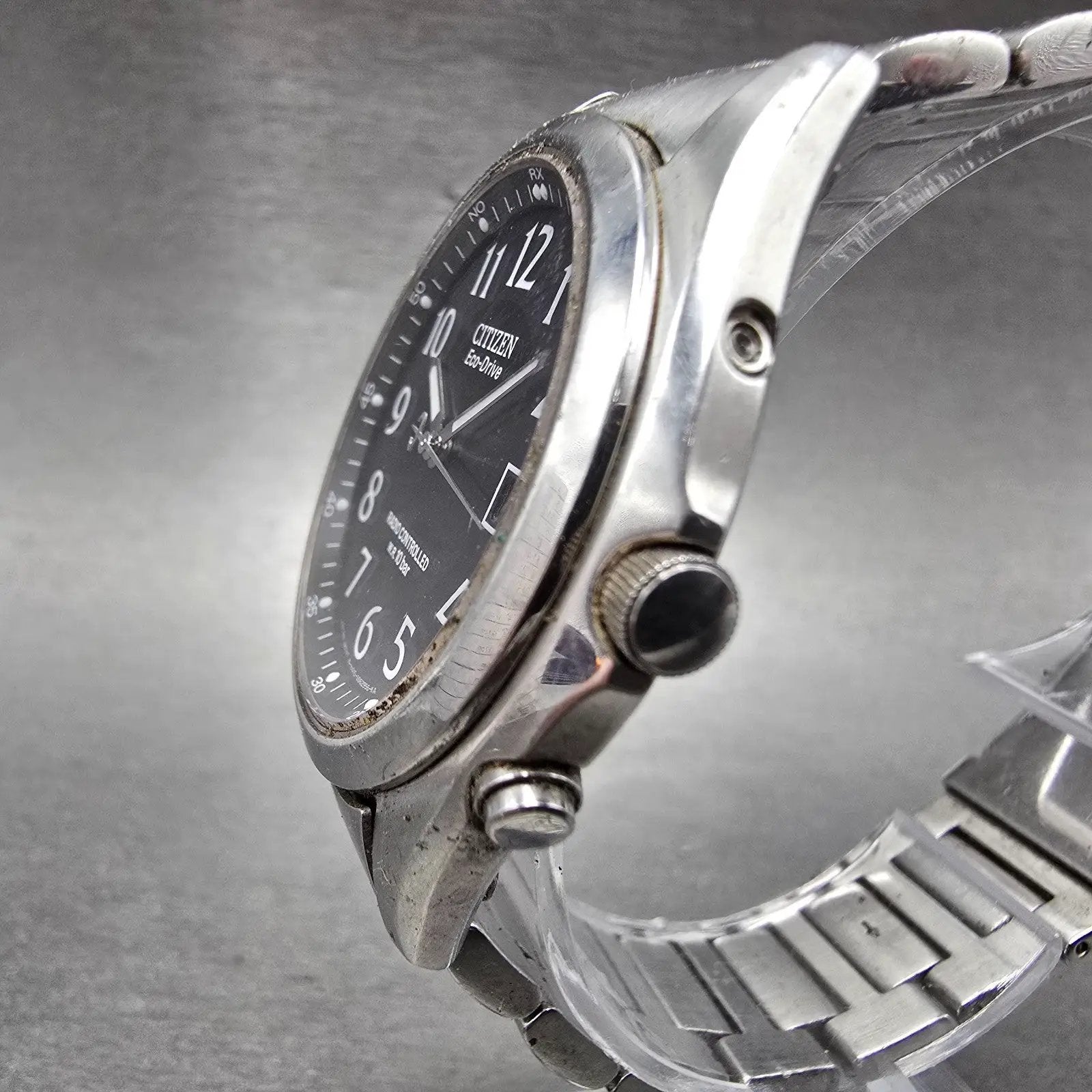 Citizen Eco-Drive Watch Men 38mm Black Dial Steel Atomic Round Date READ!!!!!!!!3