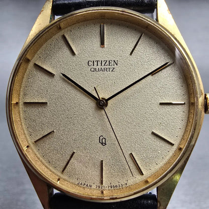 Citizen CQ Watch Men 33mm Champagne Dial Gold Tone Round 4-795512 New Battery1