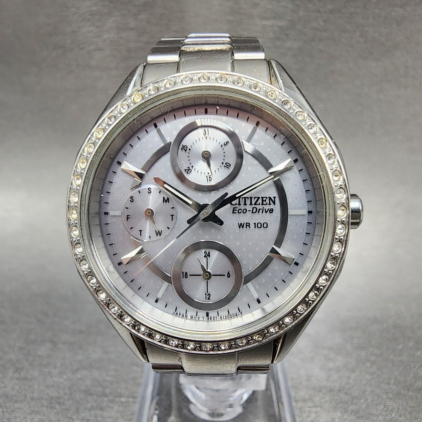 Citizen EcoDrive Watch Women 34mm Silver Dial Steel Daydate Round Crystal Works0