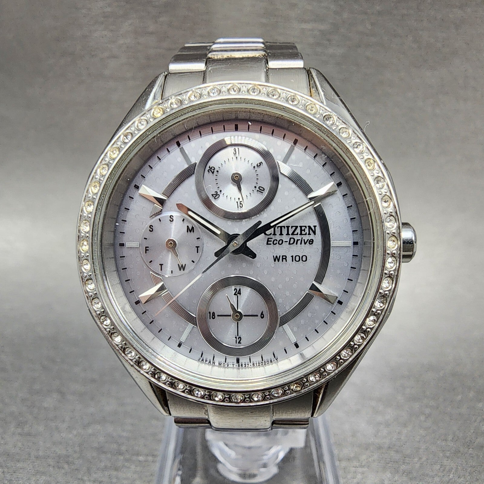 Citizen EcoDrive Watch Women 34mm Silver Dial Steel Daydate Round Crystal Works0