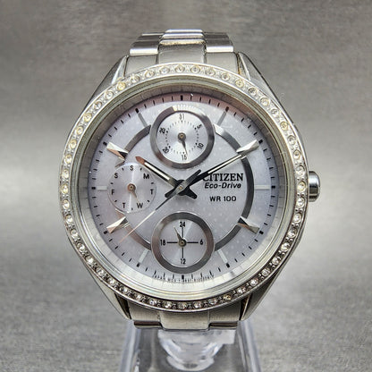 Citizen EcoDrive Watch Women 34mm Silver Dial Steel Daydate Round Crystal Works0