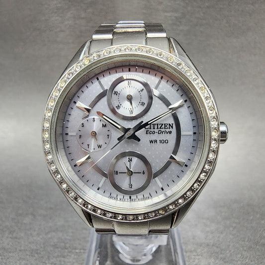 Citizen EcoDrive Watch Women 34mm Silver Dial Steel Daydate Round Crystal Works0
