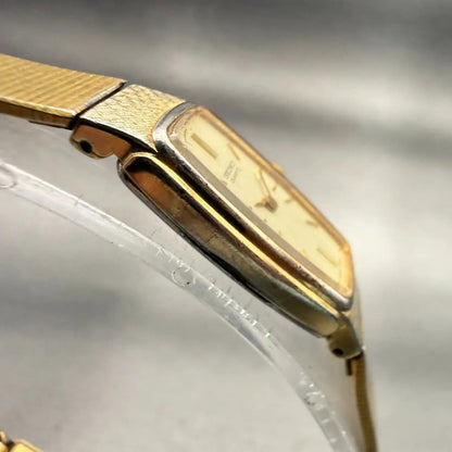 Seiko Watch Women 13mm Champagne Dial Gold Tone Rectangle 2E20-5019 New Battery3