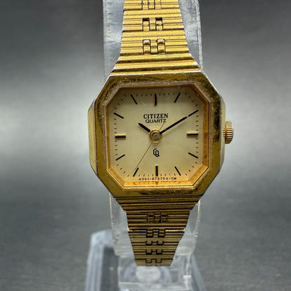 Citizen CQ Watch Women 19mm Champagne Dial Gold Tone 4031-892721 New Battery0