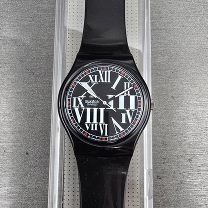 Swatch Gessetto Watch Men 34mm Black Dial Black Case GB155 New Battery NOS0