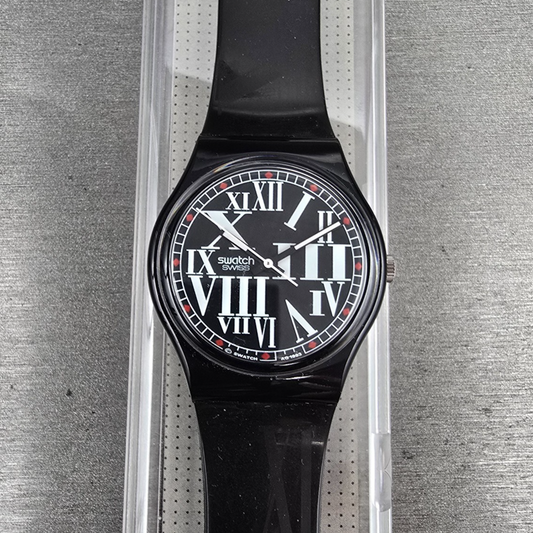 Swatch Gessetto Watch Men 34mm Black Dial Black Case GB155 New Battery NOS0