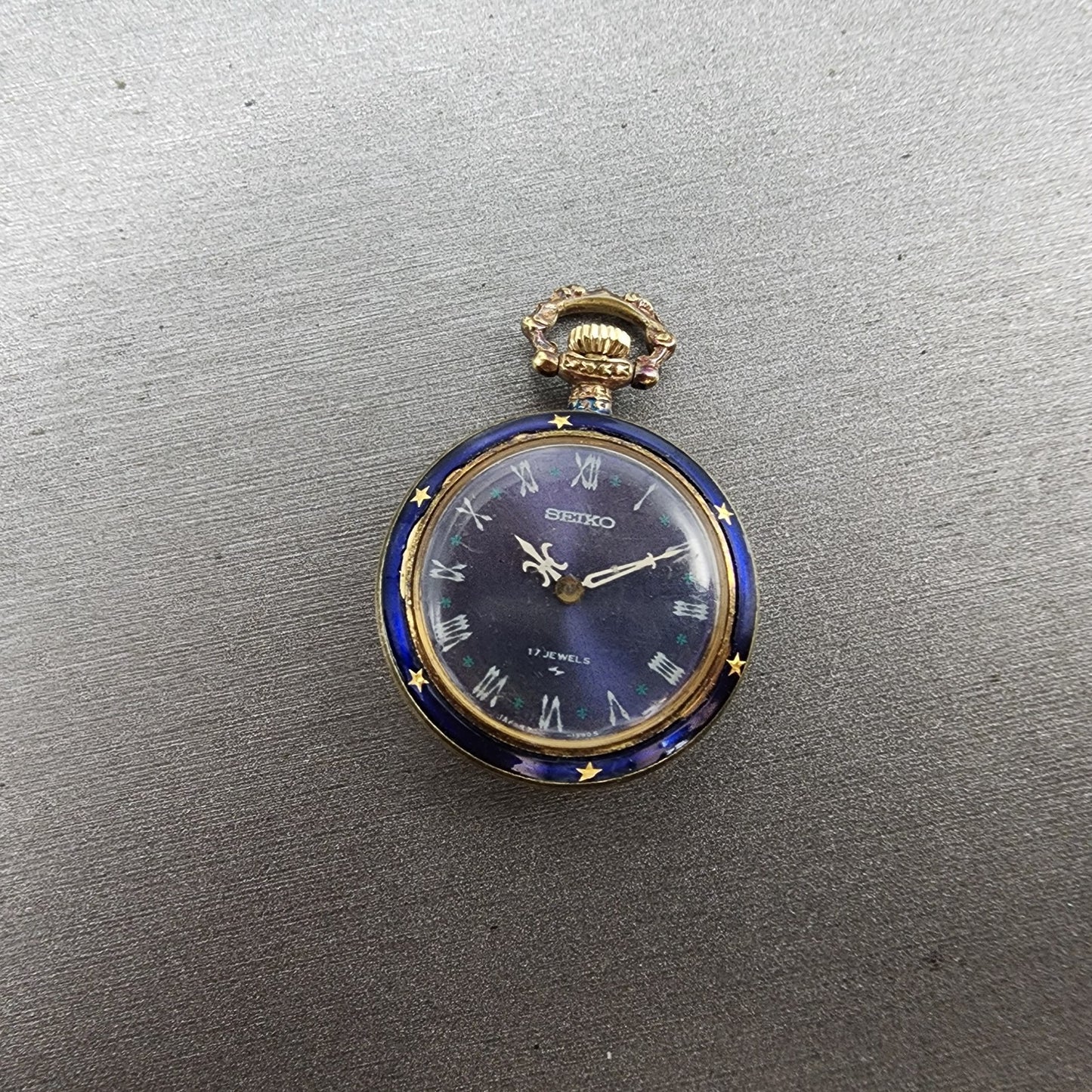 Seiko Pendent Watch Women 23mm Blue Dial Gold & Blue Tone Manual 210380 Runs0