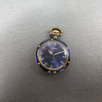 Seiko Pendent Watch Women 23mm Blue Dial Gold & Blue Tone Manual 210380 Runs0