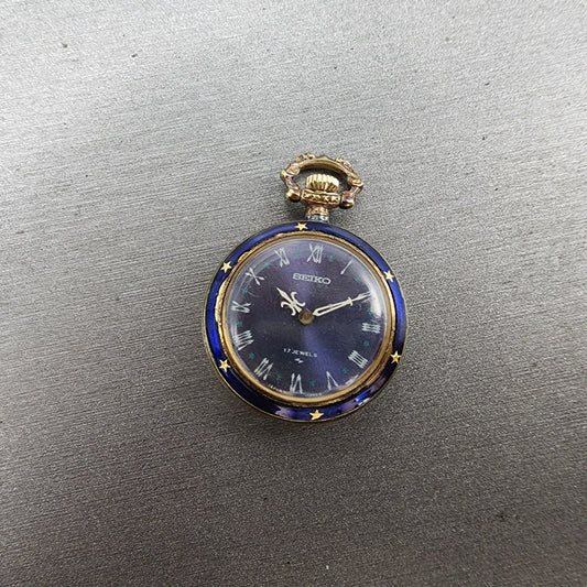 Seiko Pendent Watch Women 23mm Blue Dial Gold & Blue Tone Manual 210380 Runs0