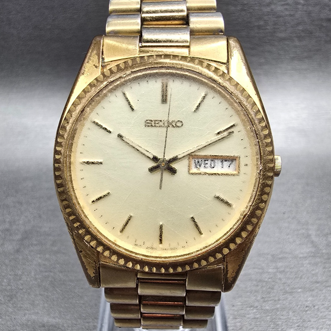 Seiko President Watch Men 35mm Champagne Dial Gold Tone 7N43-8111 New Battery0