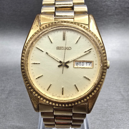 Seiko President Watch Men 35mm Champagne Dial Gold Tone 7N43-8111 New Battery0