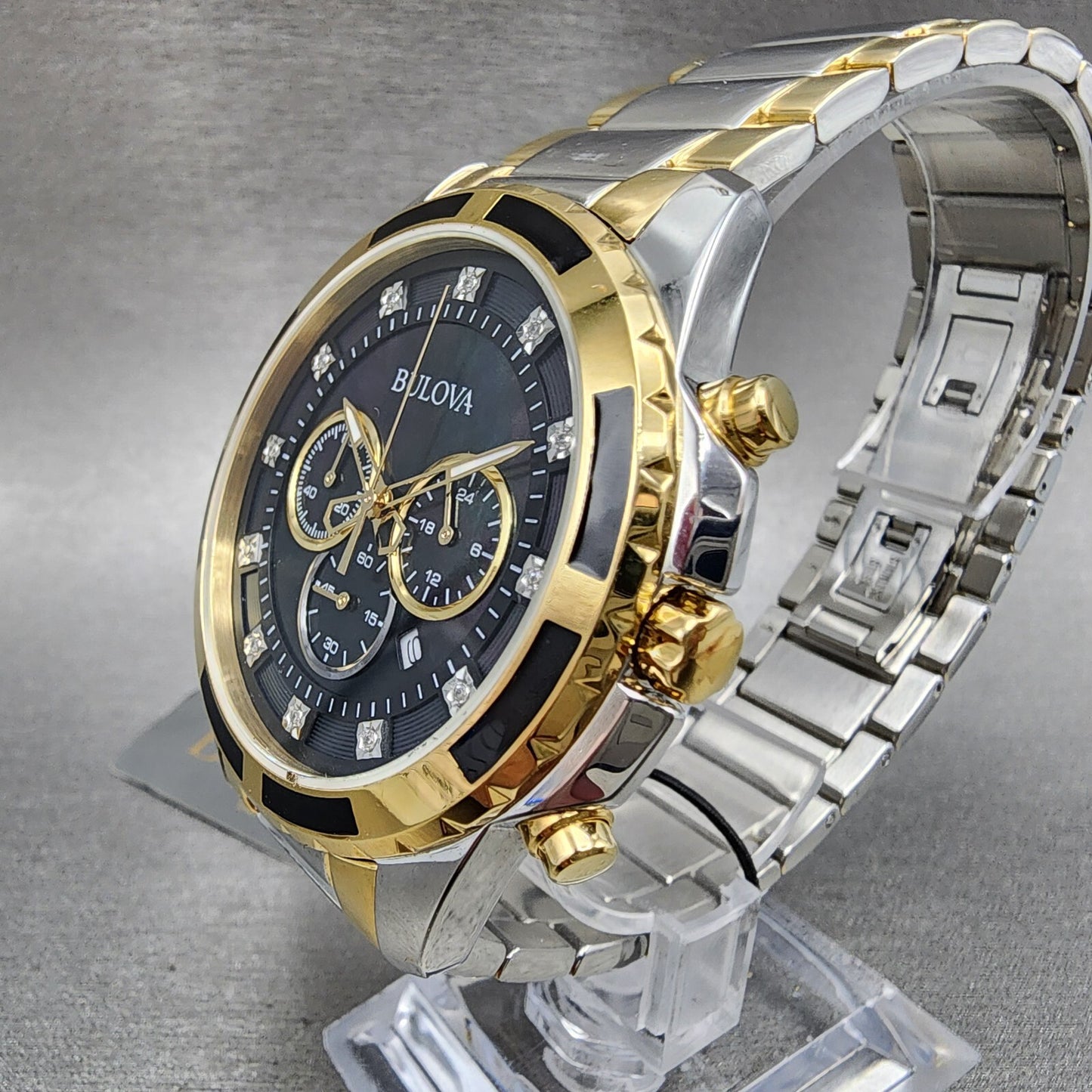 Bulova Chronograph Watch Men 44mm MOP Dial Two Tone Date Round 98D1322