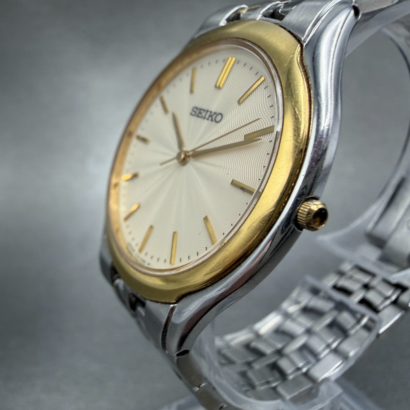 Seiko Watch Men 33mm Champagne Dial Two Tone Round 8J41-6030 New Battery Vintage2