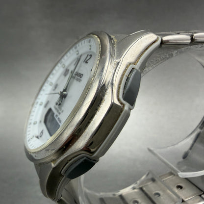 Casio Wave Ceptor Watch Men 42mm White Dial Titianium Solar Analog Digital Works2