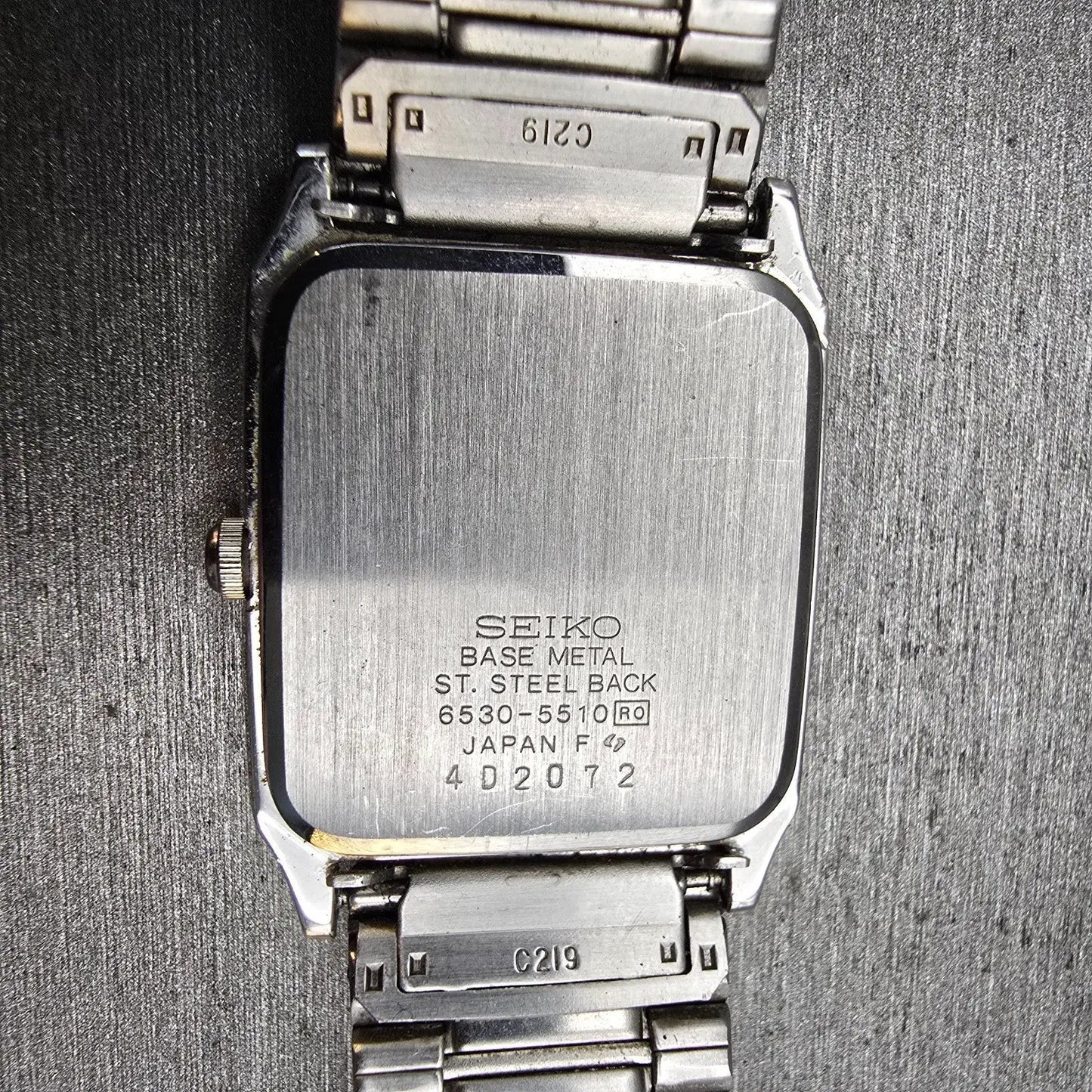 Seiko Watch Men 26mm Silver Dial Two Tone Rectangle 6530-5510 New Battery10