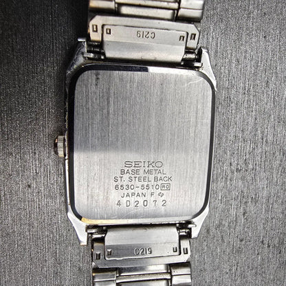 Seiko Watch Men 26mm Silver Dial Two Tone Rectangle 6530-5510 New Battery10