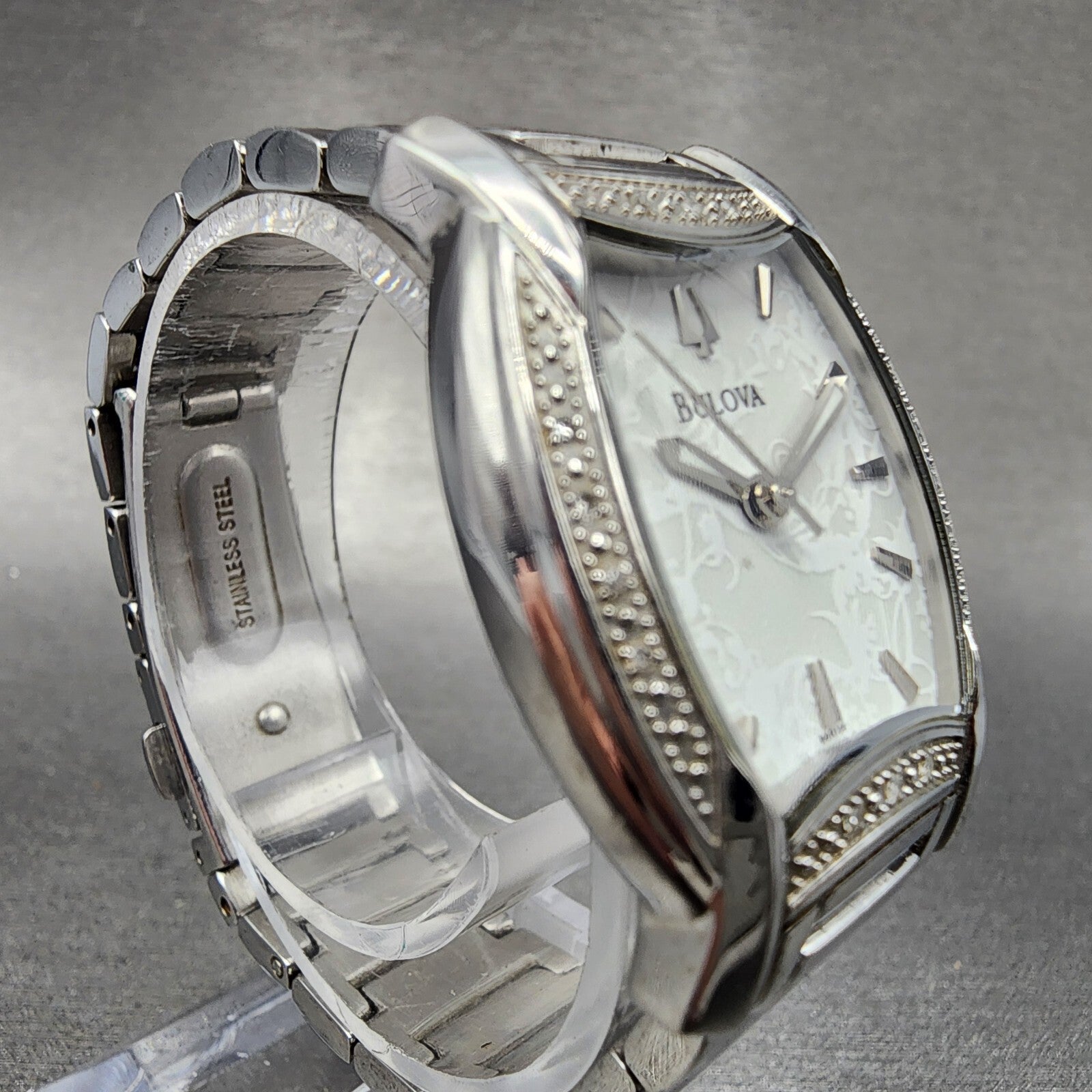 Bulova Watch Women 26mm White Dial Stainless Steel Tonneau 96R135 New Battery3