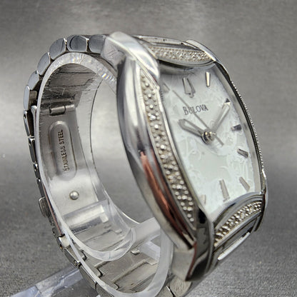 Bulova Watch Women 26mm White Dial Stainless Steel Tonneau 96R135 New Battery3