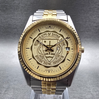 Seiko President Watch Men 35mm Gold Dial Two Tone Date Round Notre Dame New Batt0
