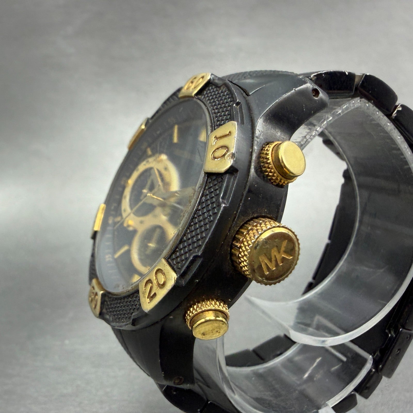Michael Kors Chrono Watch Men 45mm Black Dial Two Tone Date Round MK-8088 NewBat2