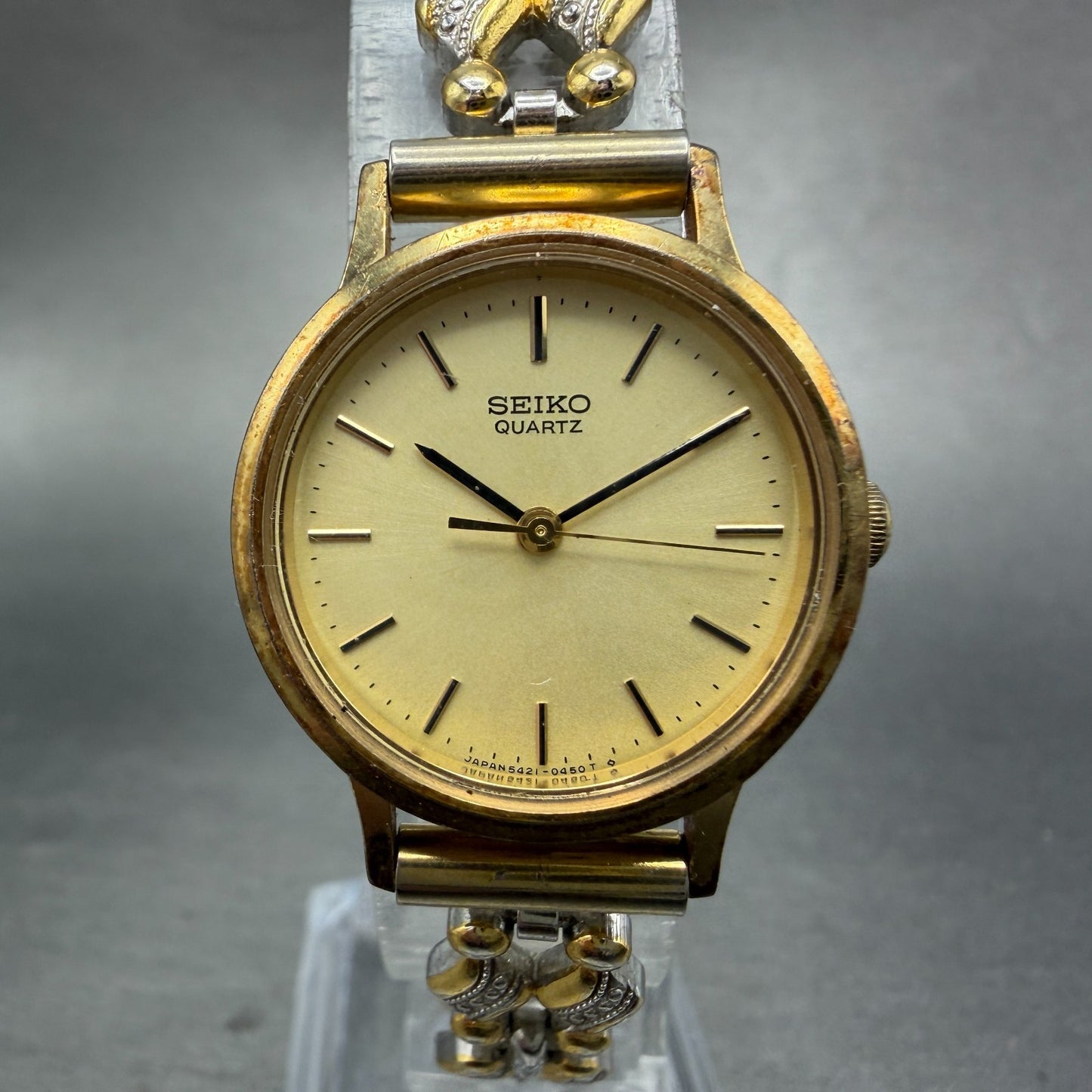 Seiko Watch Women 25mm Champagne Dial Gold Tone Round 5421-0090 New Battery0