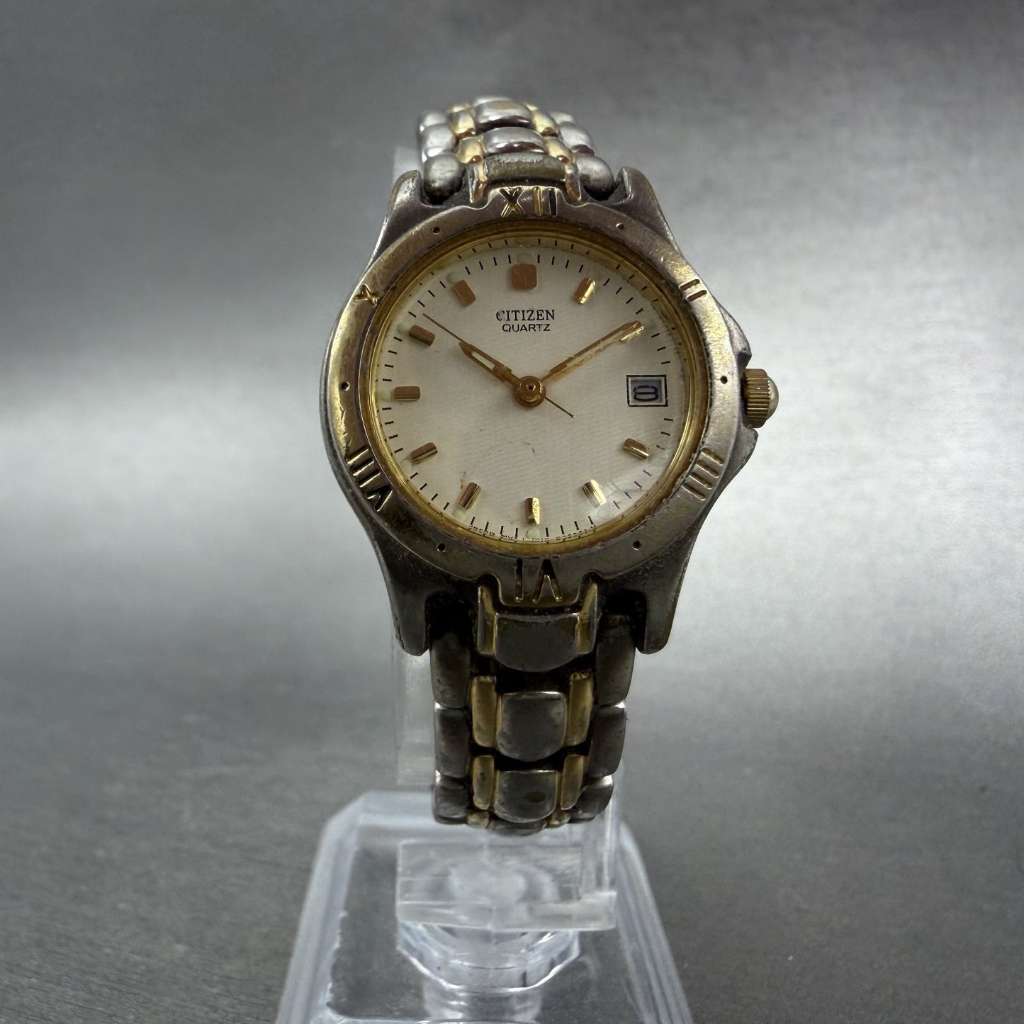 Citizen Watch Women 24mm Cream Dial Two Tone Date Round 1010-K09931 New Battery5